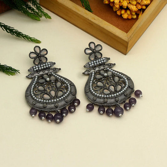 Antique Earrings For Women Gray Color Black Silver Plated New Dangle Style Party Gift Jewelry