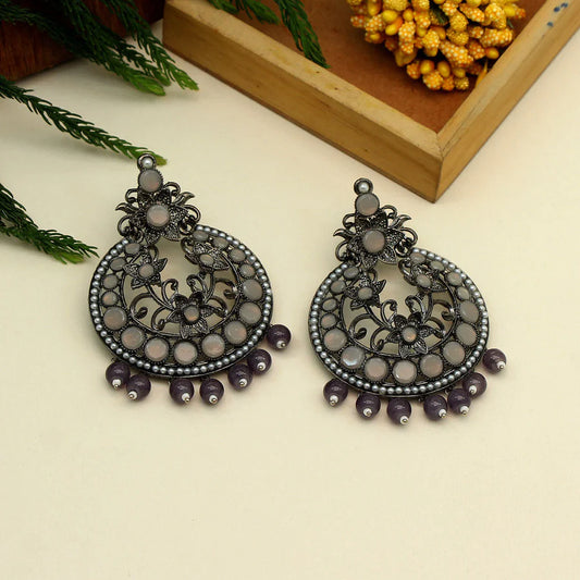 Antique Earrings For Women Gray Color Black Silver Plated Dangle Style Party Gift Jewelry