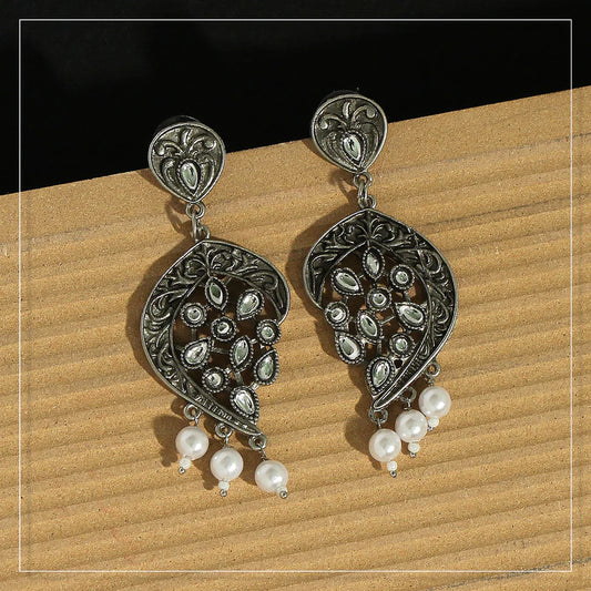 Antique Earrings For Women White Color Silver Plated Oxidized Dangle Style Party Gift Jewelry