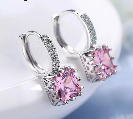 Earrings S925 Silver Needle Trendy Princess Crystal Square Drop Earrings For Women