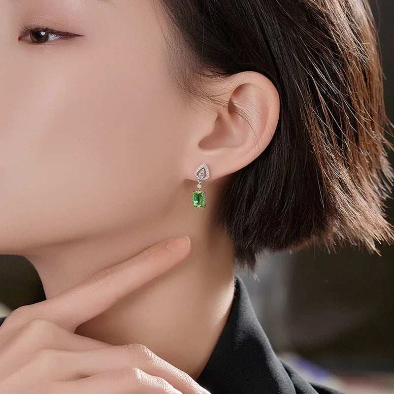 Earrings Elegant Drop Style Simulation Tourmaline  Apple Green Zircon Color