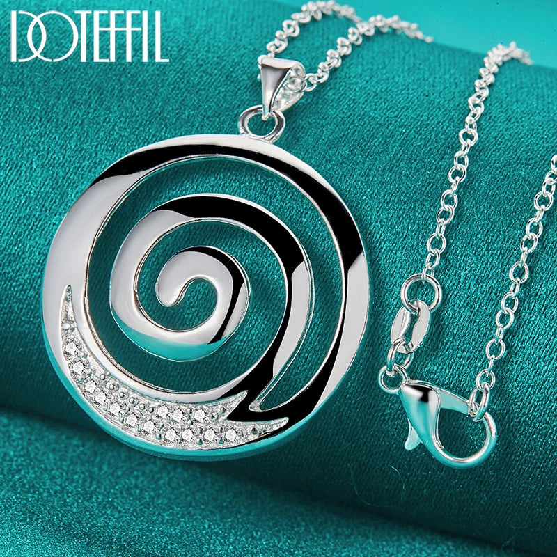 Necklace For Women Men 925 Sterling Silver AAA Zircon Round Spiral Pendant 16-30 Inch Chain Charm Wedding Jewelry