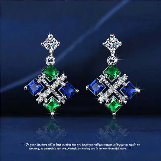 Earring Studs Simple Square Tassel Palace Style Fashion Inlaid Cubic Zirconia