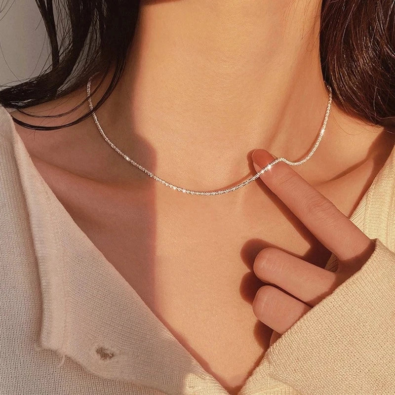 Necklace Collar For Women Popular Silver Color Sparkling Chain Choker Fine Jewelry Wedding Party Birthday Gift