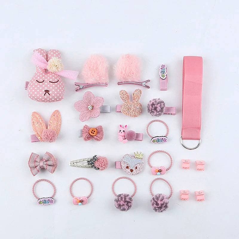 Hair Clips Hair Accessories Gift Set Girls 18/24 Pcs/Set Children Baby Head flower Fabric Bow Barrettes Elastic hair Headband Headdress Gift