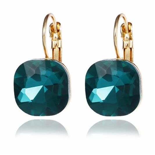 Earrings Women's Fashion 6 Colors Blue Rhinestone Crystal White Square Dangle Earrings Trendy Jewelry