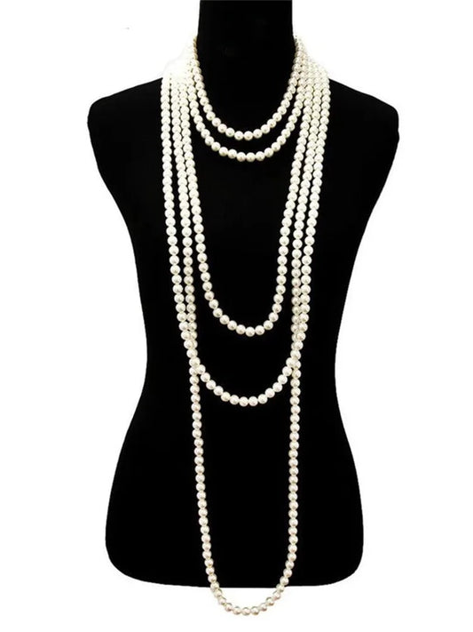 White-Show off your unique style with this 1.5m-long 8mm Fashion Imitation Pearl Multi-Layer Long Necklace for Women. Its exquisite design and superior craftsmanship accentuate your look with a timeless elegance. Its robust and lightweight construction make it the perfect choice for everyday wear.