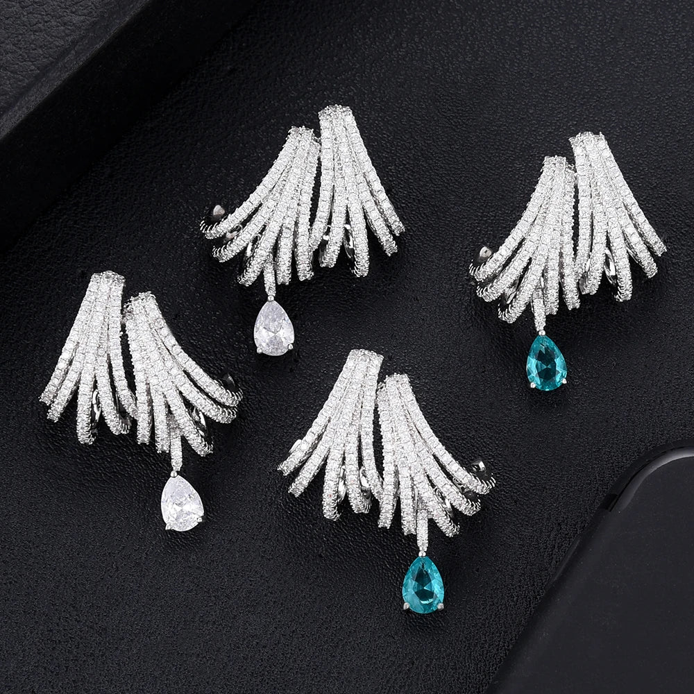 Earrings for Women Luxury Double Claws Stud Trendy Cubic Zircon Party Gift Wedding Jewelry