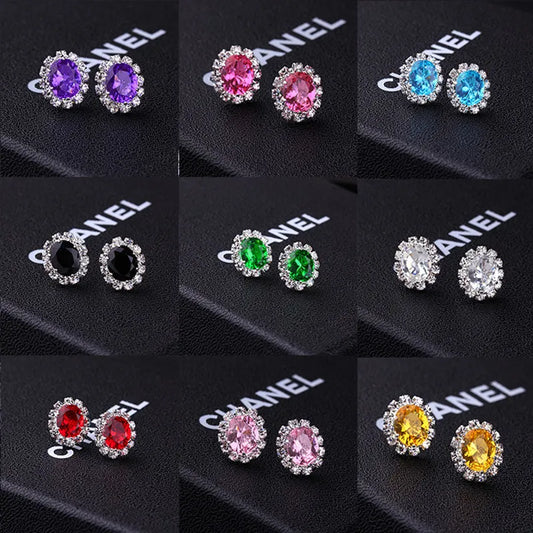 Earrings Fashion Shiny Colorful Oval Zircon Crystal Charm Stud Earrings Jewelry