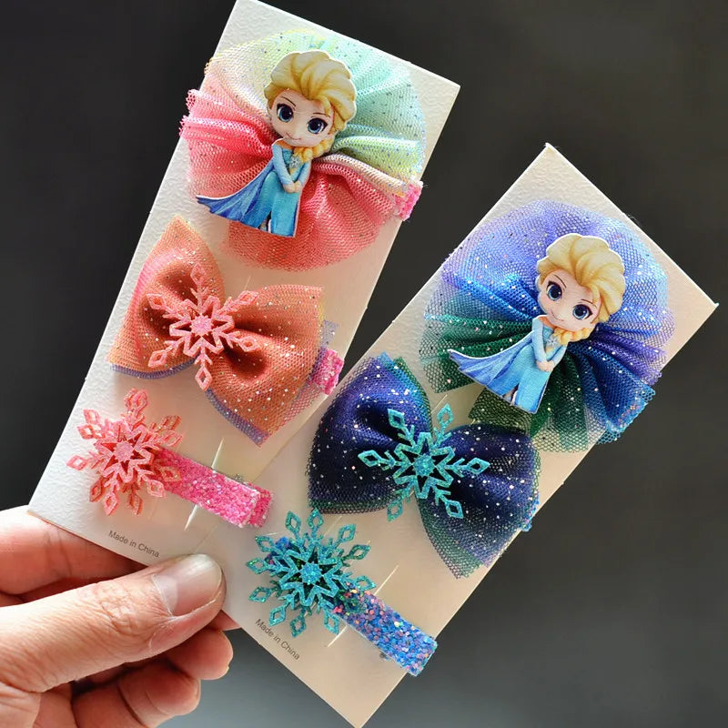 Hairpin Girls Disney Frozen Elsa Anna Princess Figure Toys Snow White Mermaid Baby Hair Accessories Gift