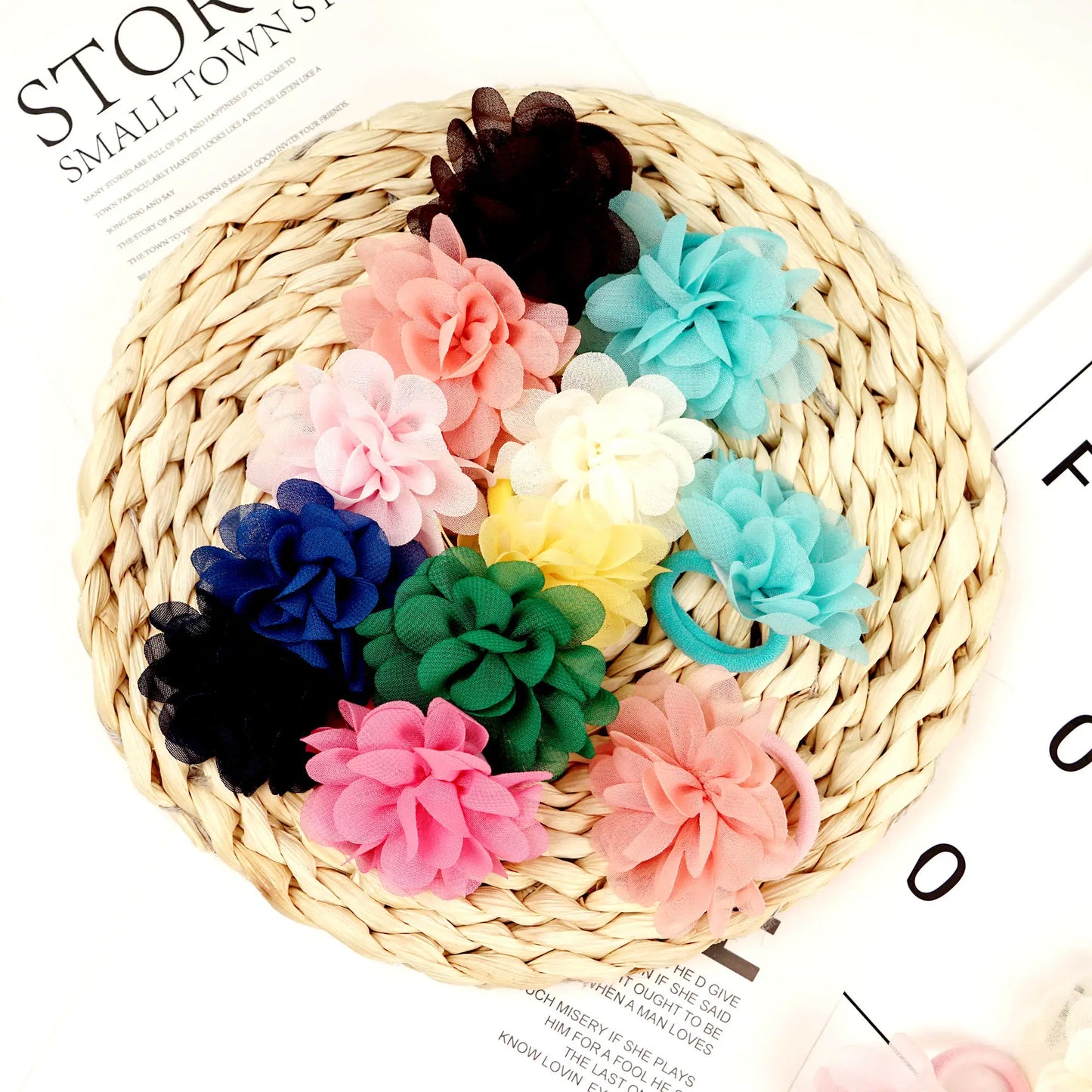 Hair Ties 20pcs Flower 2inch Chiffon Elastic Band Ponytail Holders Hair Accessories for Girls