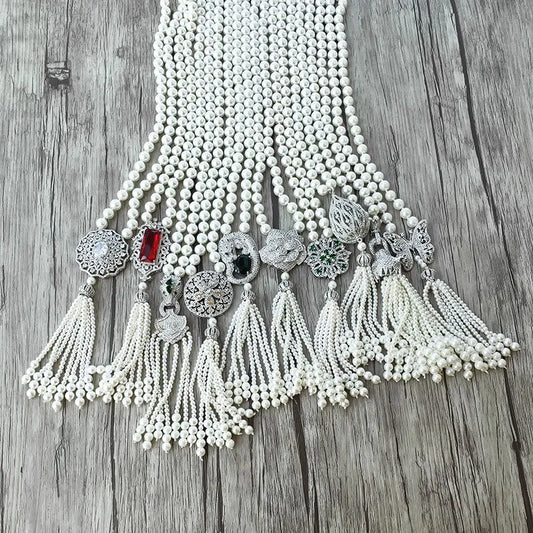 Necklace 1Pcs Handmade Charm Pendant Zircon CZ Micro Pave Connector, Shell Pearl Beads Chain Tassels Women Jewelry