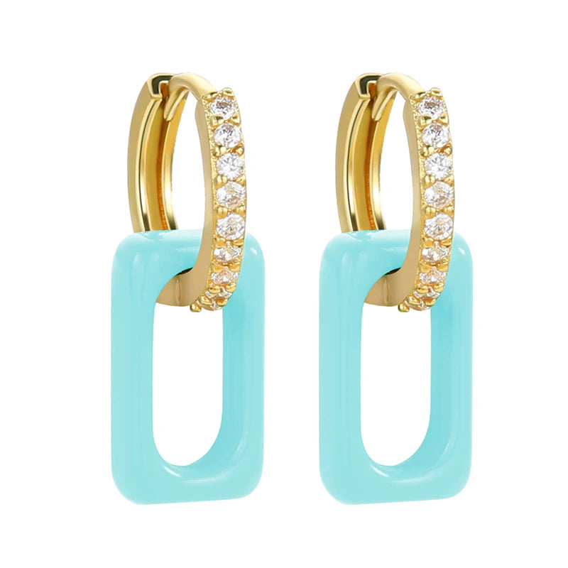 Earrings for Women Rainbow Neon Rectangle Drop Trend Fashion Small Zircon Hoop Earrings Jewelry