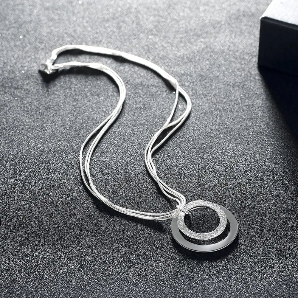 Necklace For Women 925 Sterling Silver 18-Inch Snake Chain O-Shaped Frosted Pendant Fashion Wedding Party Charm Jewelry