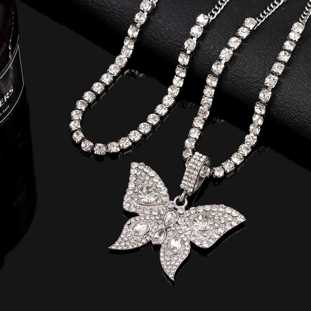 Anklet Iced Out Crystal Rhinestones Multi-layer Butterfly Pendants For Women