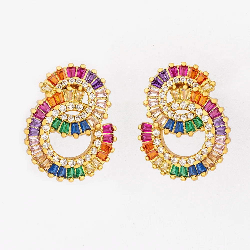 Earring Studs For Women Rainbow Cubic Zirconia Circle Party Round Geometric Fashion Fine Jewelry