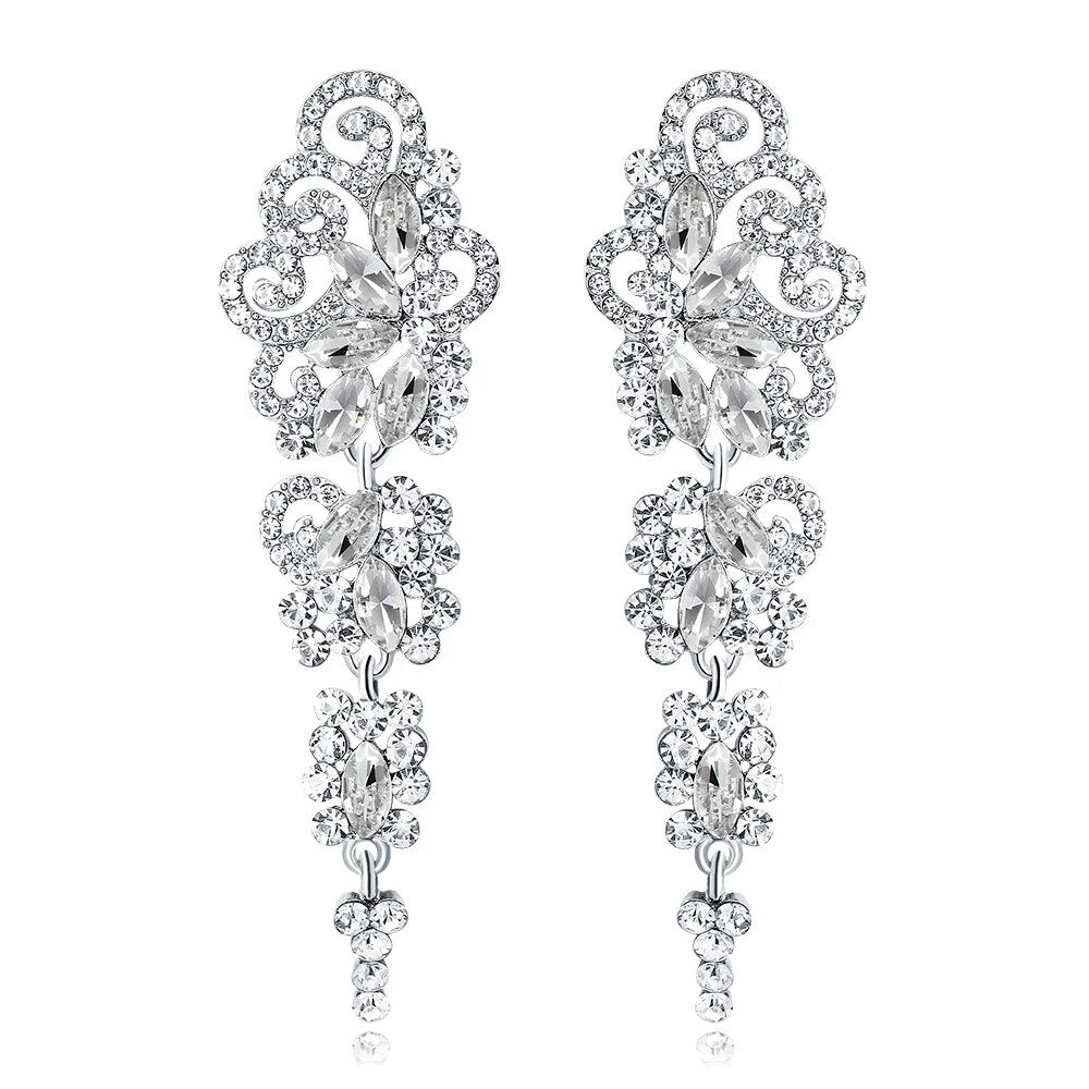 Earrings Wedding Jewelry Crystal Rhinestones Long Drop for Women