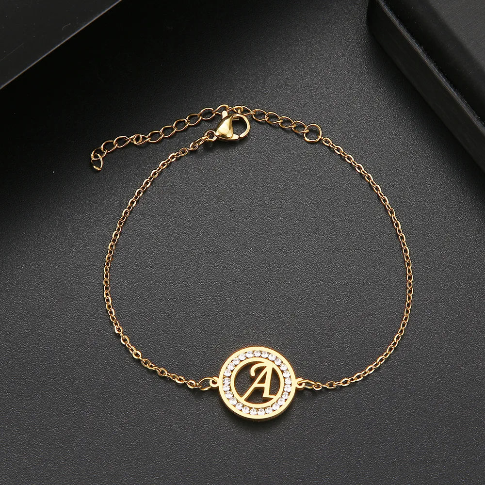 Bracelets For Women Girls 316L Stainless Steel With Letter A-Z Fashion Initial Alphabet Charm Bracelets Fashion Gifts