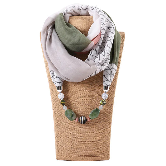 Necklace Pendant Scarf Women Leopard Chiffon Hijab Scarf Statement Boho Neckerchief