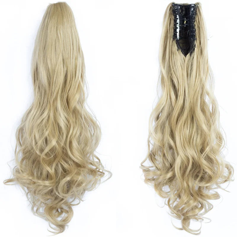 Hair Extensions 22 inch Ponytail Claw Clip Drawstring False Pigtail Curly Wavy Synthetic Tail Hairpiece For Women