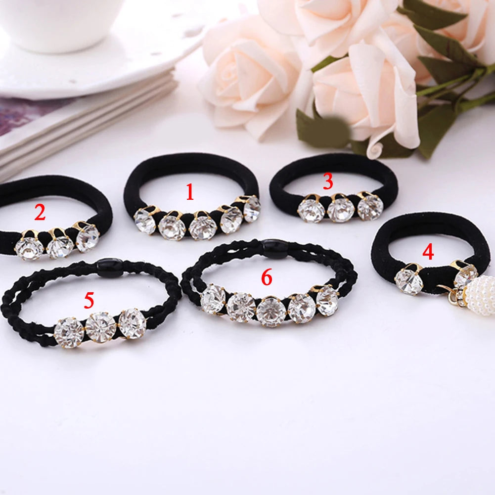 Hair Rubber band 1 Pcs Big Diamonds Black Shiny Rhinestone Seamless Elastic Hot Sale Hair Accessories