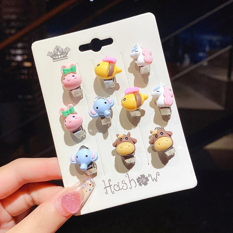 Earrings Studs/Ear Clips 10Pcs/Set New Cartoons Girls Sweet Acrylic non piercing anti-pain