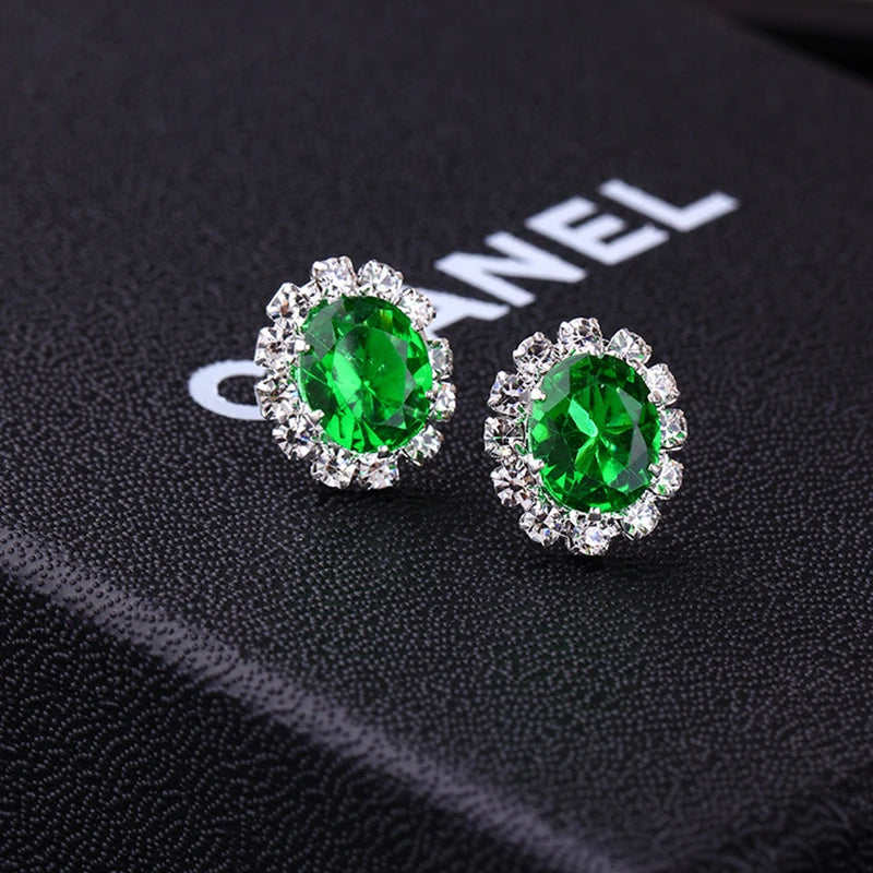 Earrings Fashion Shiny Colorful Oval Zircon Crystal Charm Stud Earrings Jewelry