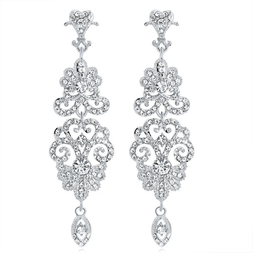 Earrings Wedding Jewelry Crystal Rhinestones Long Drop for Women