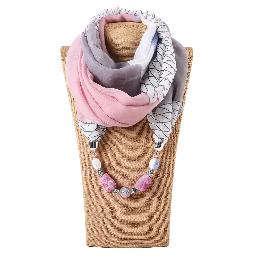 Necklace Pendant Scarf Women Leopard Chiffon Hijab Scarf Statement Boho Neckerchief