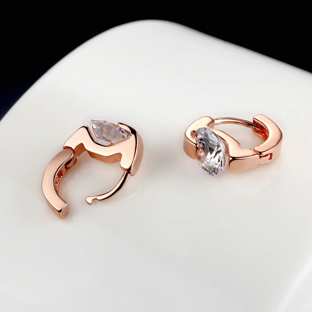 Earring Studs Unique Chic AAA+CZ Stone Rose Gold Color Cubic Zirconia Fashion Party Wedding Jewelry For Women