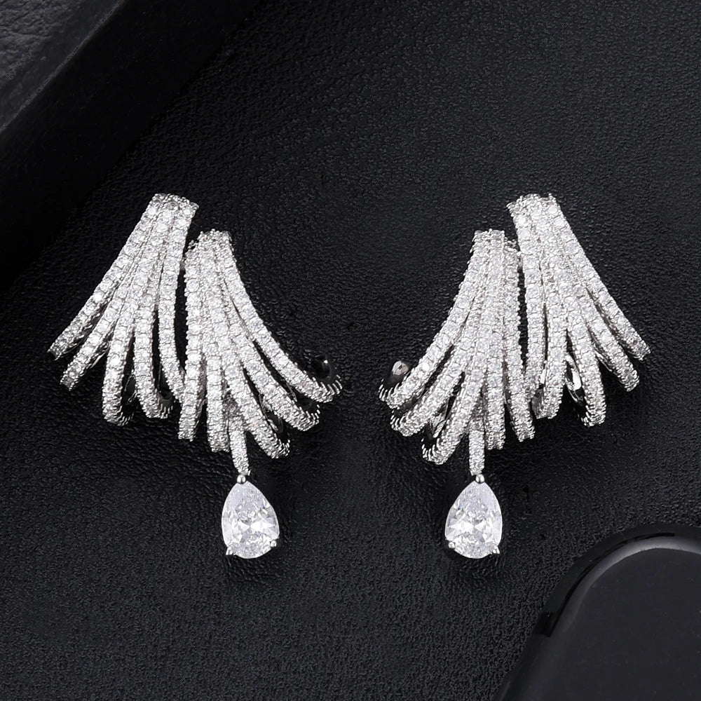 Earrings for Women Luxury Double Claws Stud Trendy Cubic Zircon Party Gift Wedding Jewelry