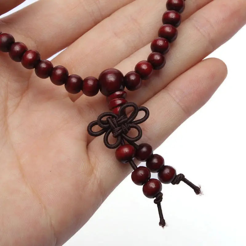 Bracelets 6mm Natural Sandalwood Wood Beads Buddhist Prayer Beaded Knot 4-Layer Wrist Chain Men Women