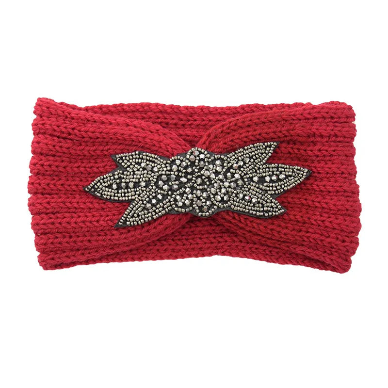 Headband Winter Knitted Crochet Bow Wide Stretch Turban For Women