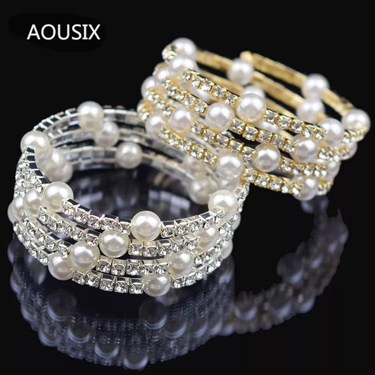 Bracelet for Women Multilayer Stretchable Elegant Crystal Imitation Pearl  Bracelet Bridal Jewelry Gift