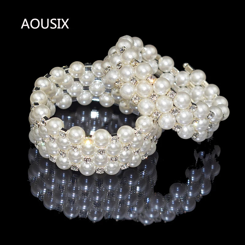 Bracelet for Women Multilayer Stretchable Elegant Crystal Imitation Pearl  Bracelet Bridal Jewelry Gift