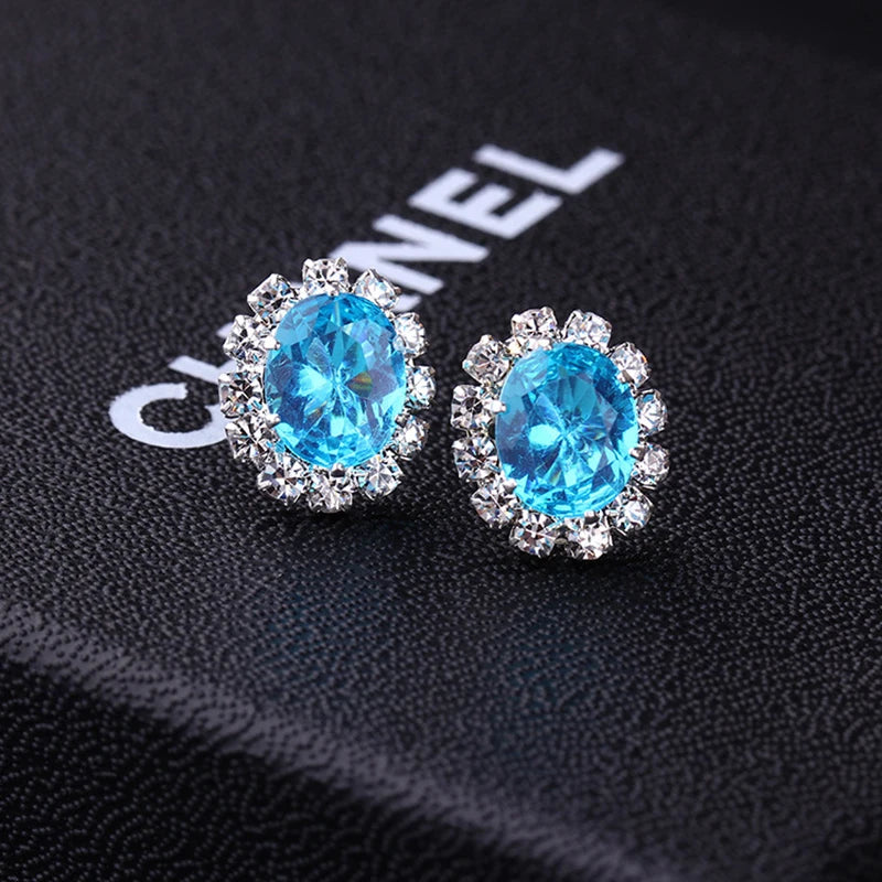 Earrings Fashion Shiny Colorful Oval Zircon Crystal Charm Stud Earrings Jewelry