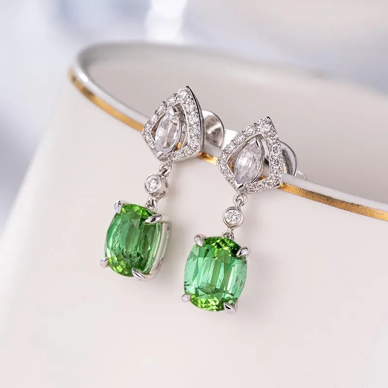 Earrings Elegant Drop Style Simulation Tourmaline  Apple Green Zircon Color