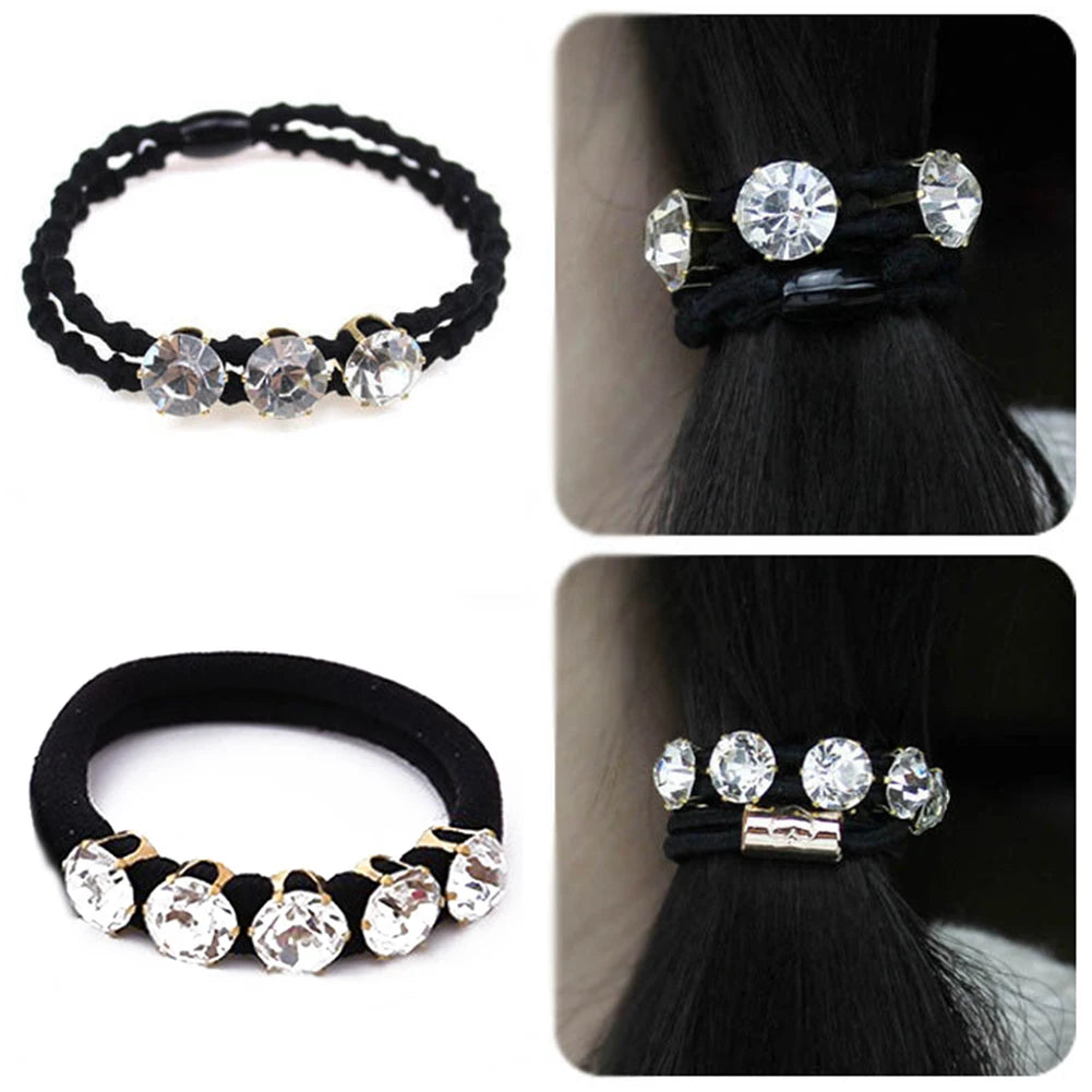 Hair Rubber band 1 Pcs Big Diamonds Black Shiny Rhinestone Seamless Elastic Hot Sale Hair Accessories