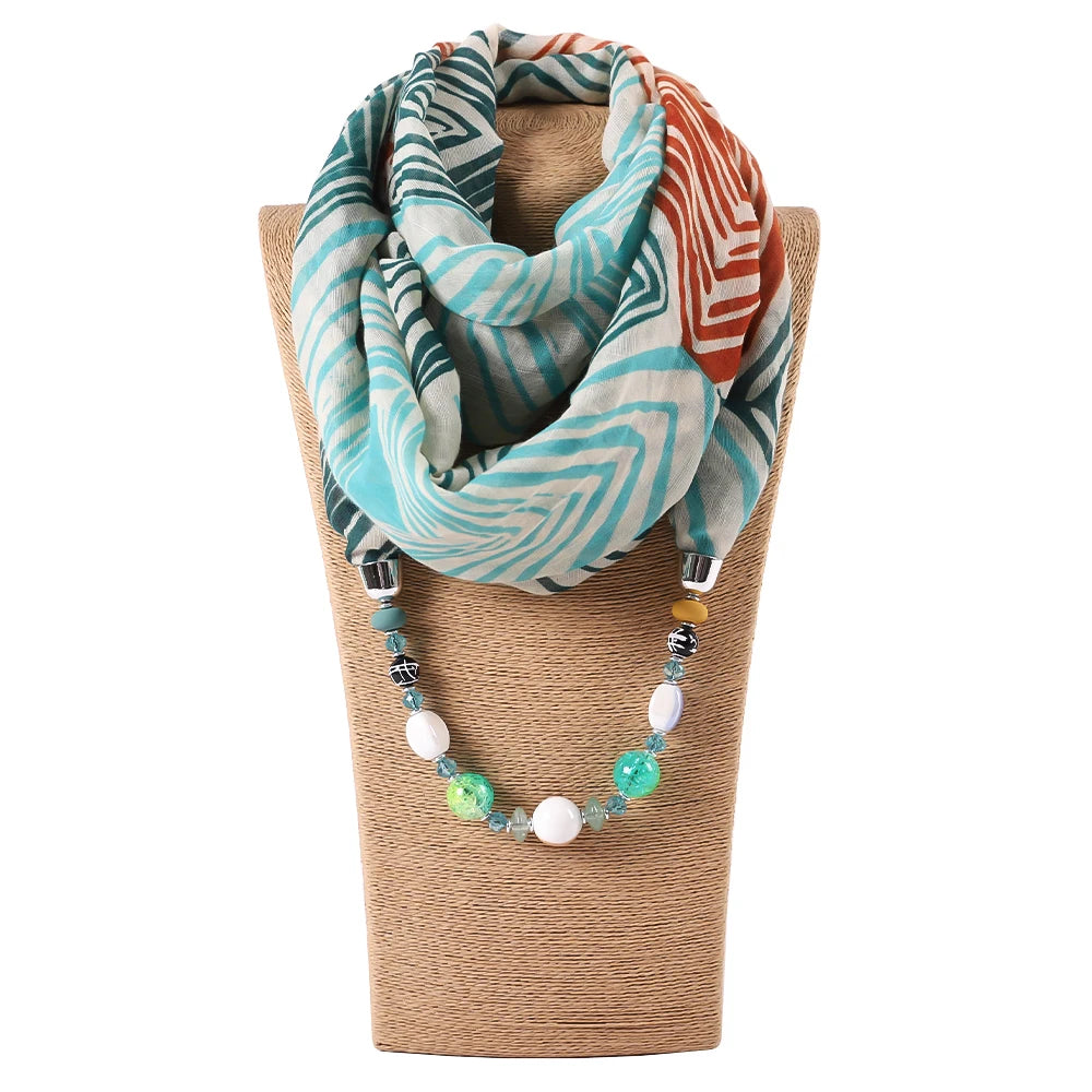 Necklace Pendant Scarf Women Leopard Chiffon Hijab Scarf Statement Boho Neckerchief