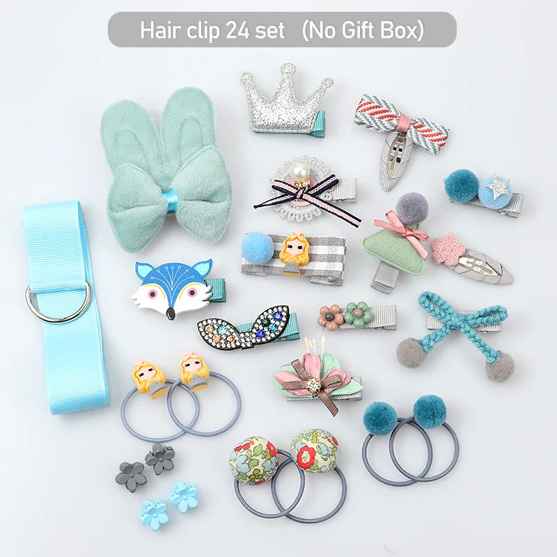 Hair Clips Set Girls 24 Piece Cartoon Bow Flower Animal Fashion For Children Hair Accessories Gift