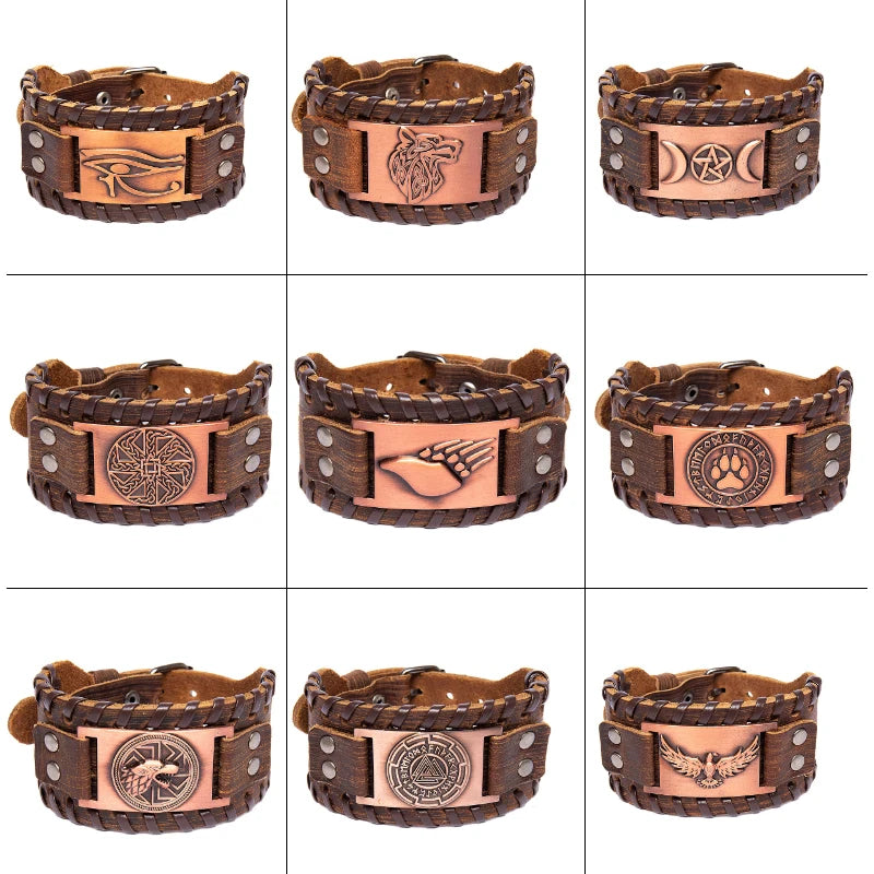 Bracelet Men New Retro Wide Leather Pirate Compass Celtic Viking Compass Party Gift Jewelry Accessories