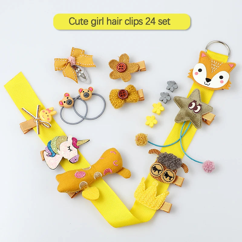 Hair Clips Set Girls 24 Piece Cartoon Bow Flower Animal Fashion For Children Hair Accessories Gift