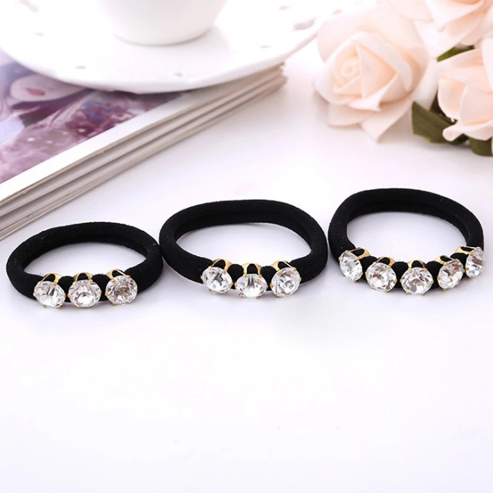 Hair Rubber band 1 Pcs Big Diamonds Black Shiny Rhinestone Seamless Elastic Hot Sale Hair Accessories