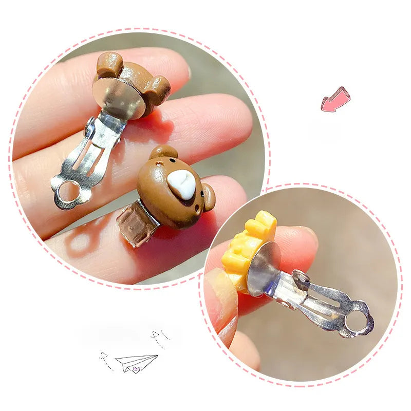 Earrings Studs/Ear Clips 10Pcs/Set New Cartoons Girls Sweet Acrylic non piercing anti-pain