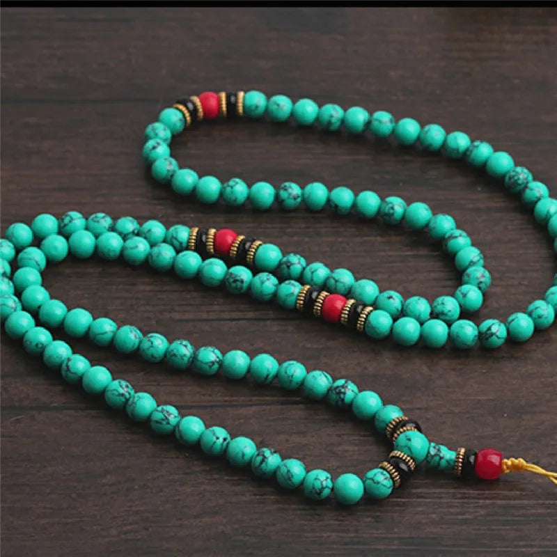 Bracelet Women Men 6mm High Quality Natural Turquoises Stone Charm OM 108 Mala Yoga lotus Necklace Gift Jewelry