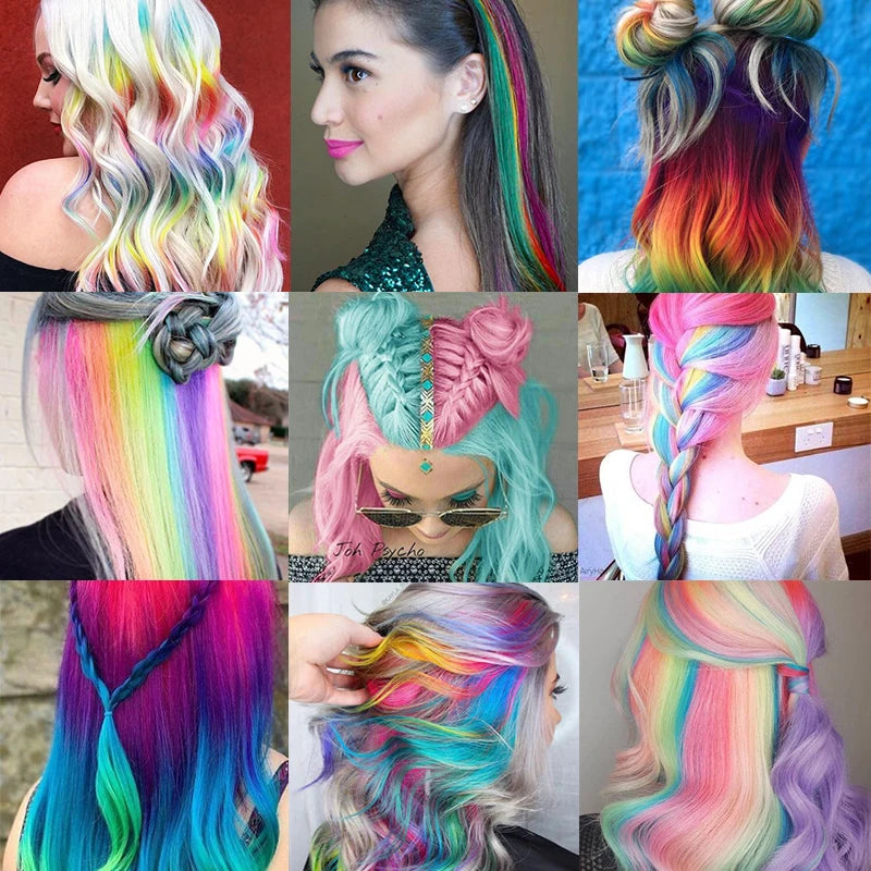 Hair Extensions for Women Kids Girls 22 Inch Colored Highlight Synthetic Rainbow Colors Long Straight Hairpieces