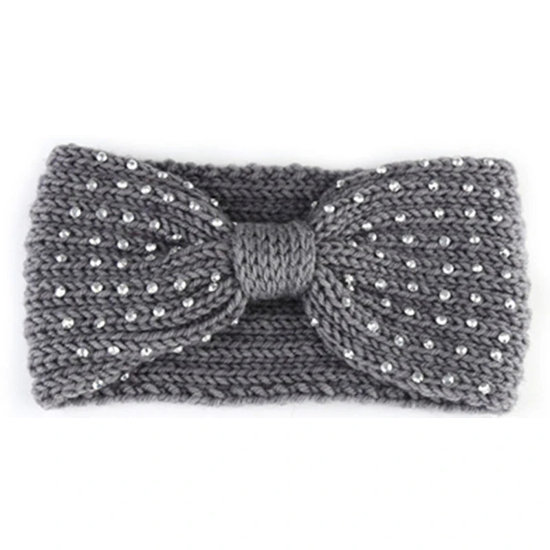 Headband Winter Warmer Ear Knitted Bowknot Rhinestone Turban For Women