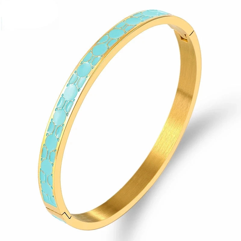 Bangles Bracelets for Women Geometry Round Black Blue Enamel Stainless Steel Party Gift Jewelry