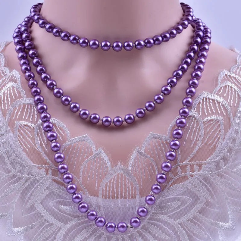 Purple 3-layers Show off your unique style with this 1.5m-long 8mm Fashion Imitation Pearl Multi-Layer Long Necklace