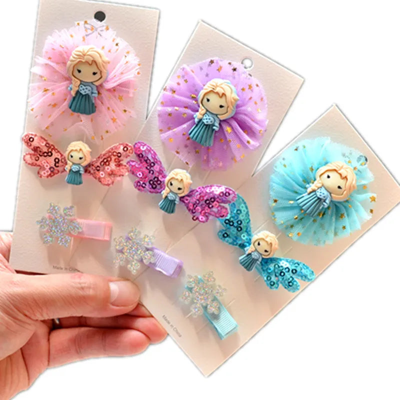 Hairpin Girls Disney Frozen Elsa Anna Princess Figure Toys Snow White Mermaid Baby Hair Accessories Gift